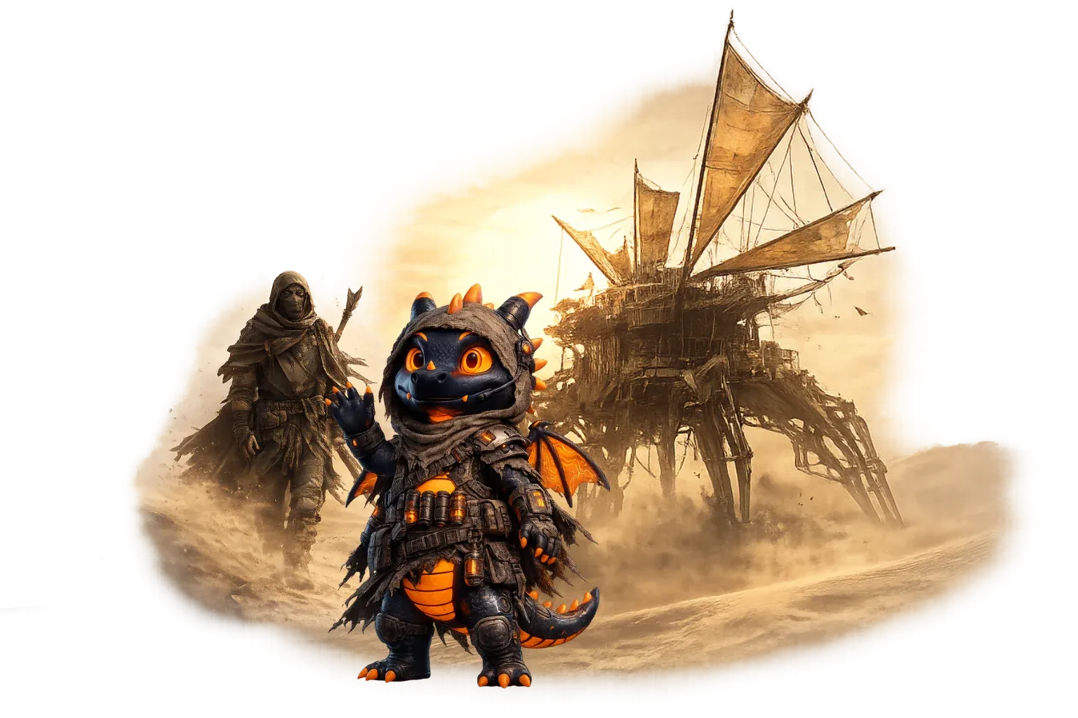 Draco in the Last Oasis desert with a walker