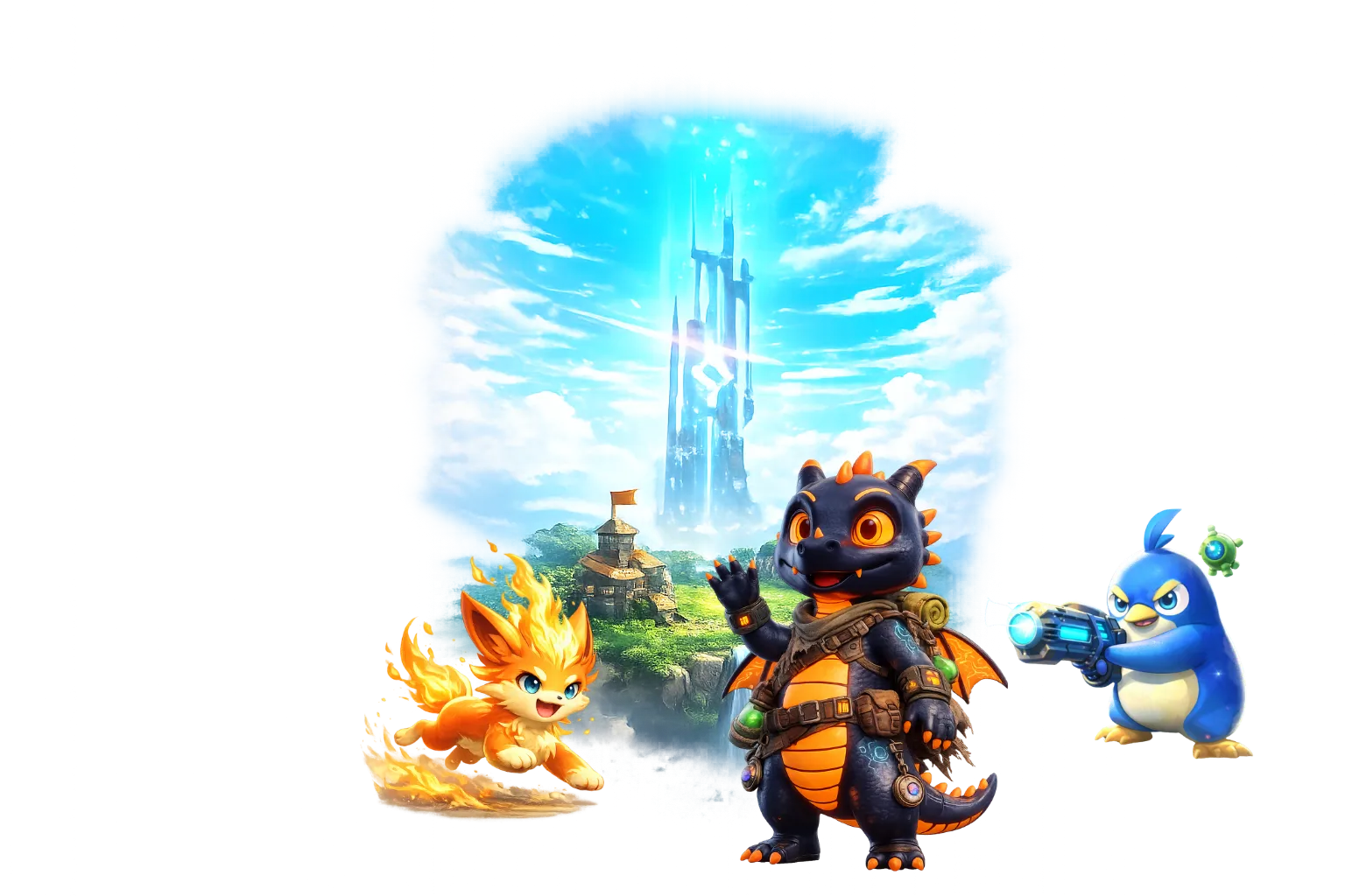 Draco with Pals in a Palworld scene